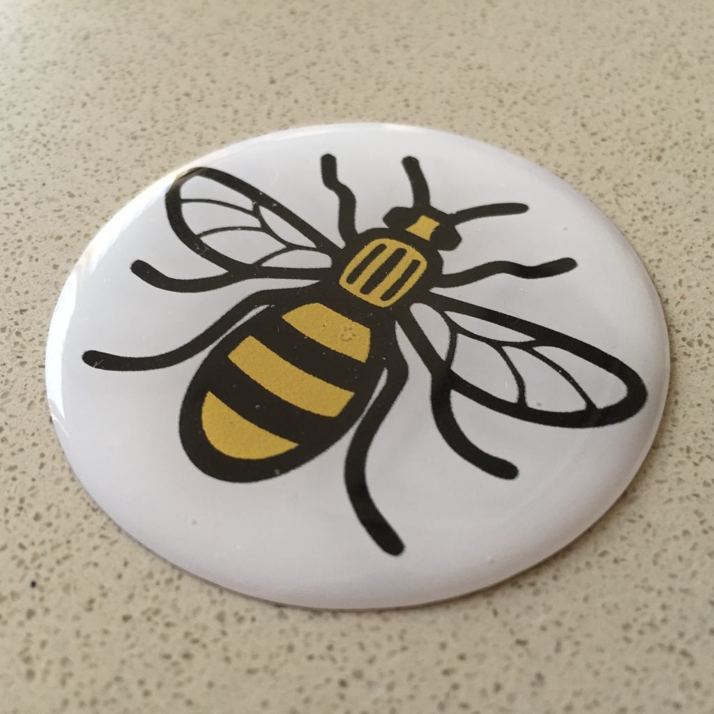 MANCHESTER BEE STICKER DOMED RESIN GEL DECAL BADGE.