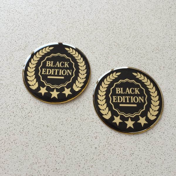 2x Black Edition Car 3D Chrome Domed Gel Decal Sticker Badges Fits